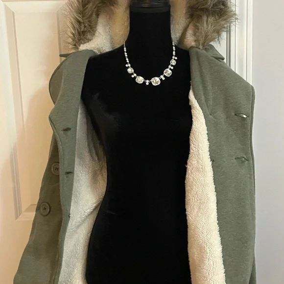 Rue21 Green Pea Coat with Faux Fur Hood - Picture 3 of 3